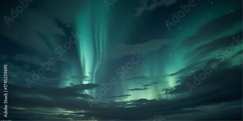 Dark blue night sky and clouds with a bright fantasy moon over the water landscape