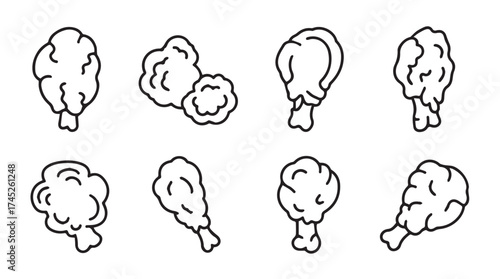 Hand drawn sketchy chicken drumsticks and wings collection delicious food elements vector