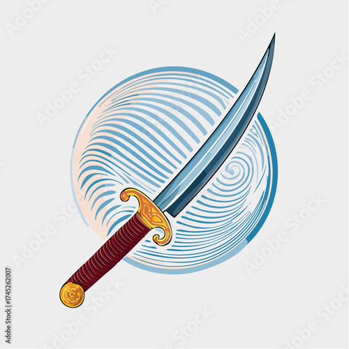 Ornate saber sword with swirling background