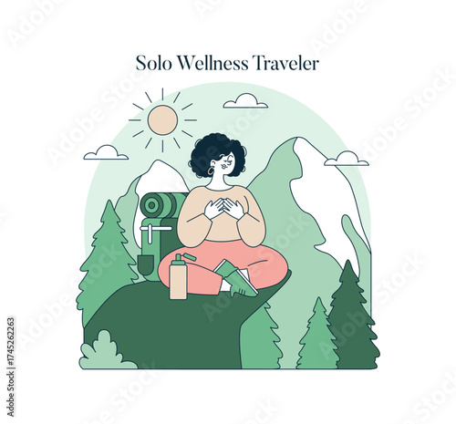Solo Traveler Meditating in Nature Vector Illustration