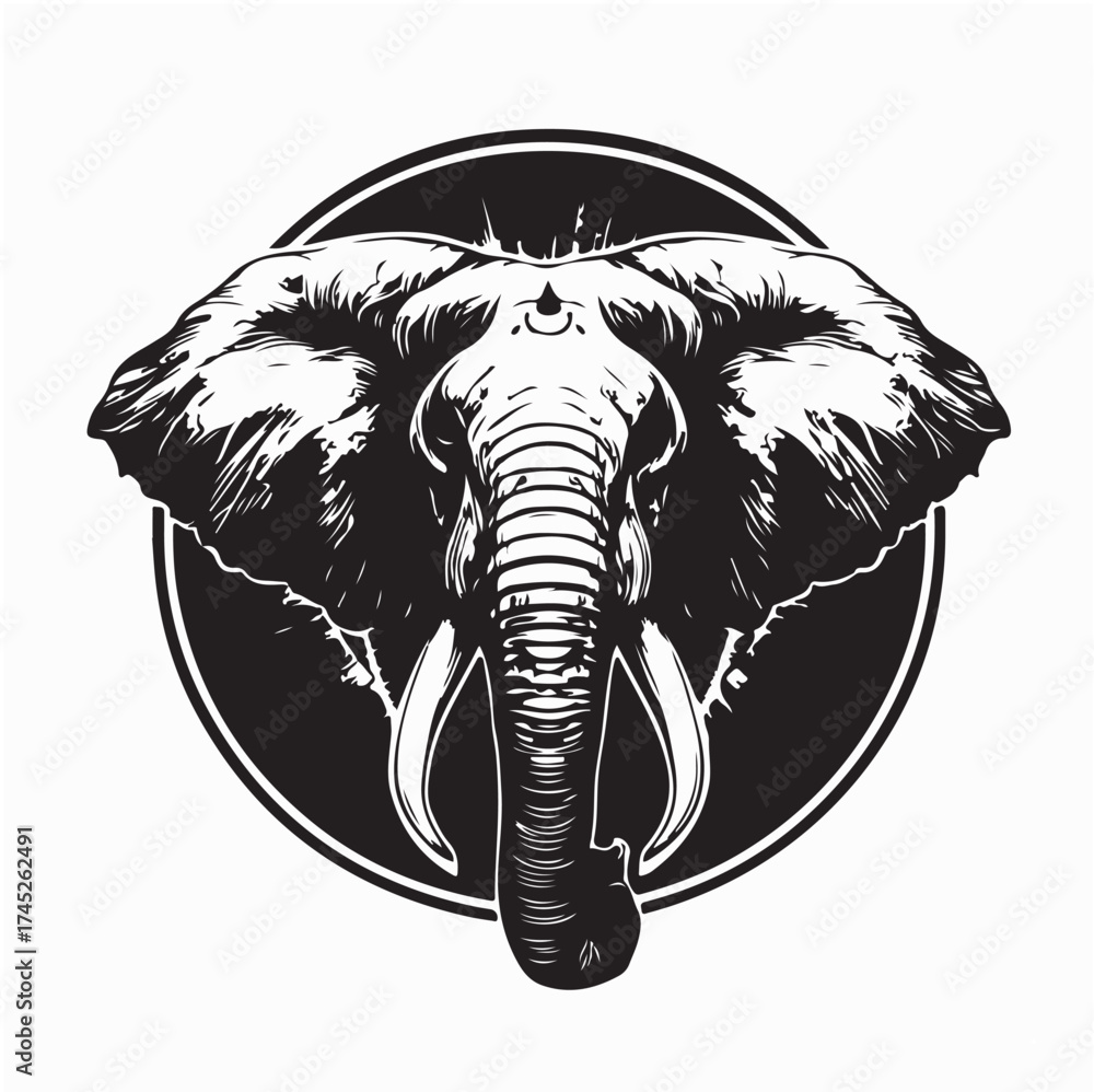 Obraz premium Strong Big Elephant Silhouette Vector Front View for Wildlife Design