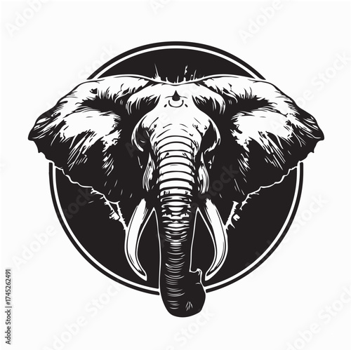 Strong Big Elephant Silhouette Vector Front View for Wildlife Design