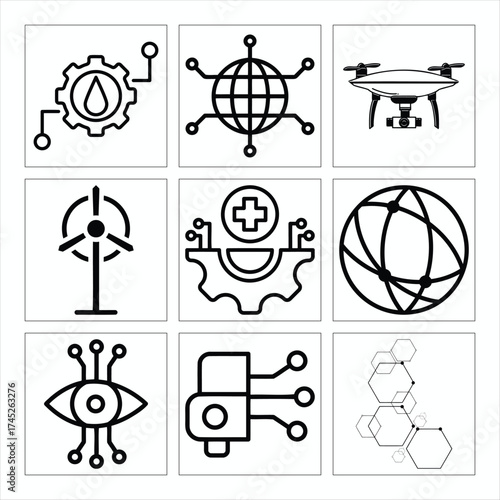 Set Of Technology And Innovation Icons Outline Style Artificial Intelligence Concepts Vector