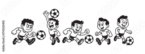 set Retro cartoon soccer player character vector illustration