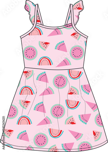 baby girls frocks watermelon print illustrations vector art