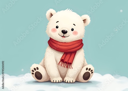 Cute Polar Bear with Red Scarf