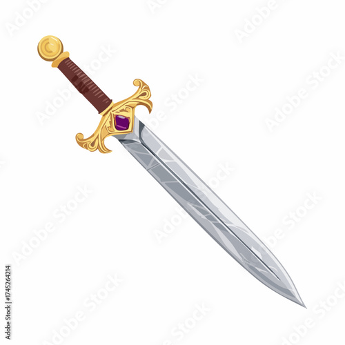 ornate sword with purple jewel with transparent background