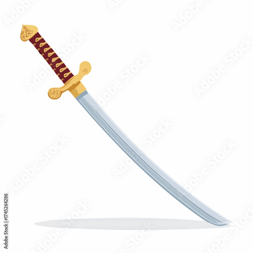 ornate sword with red handle isolated