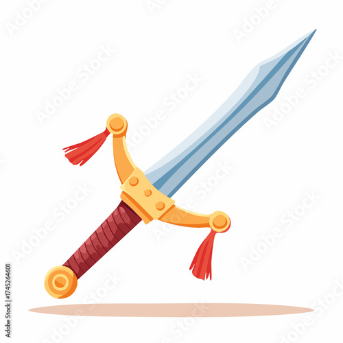 ornate sword with red tassels
