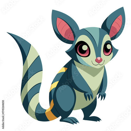 Cute Cartoon Sugar Glider Vector Illustration, Adorable Flying Squirrel Animal Character in Flat Style on White Background