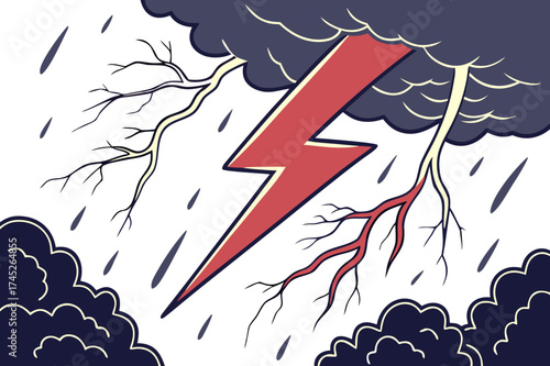 Stormy Weather: A dramatic depiction of a thunderstorm with dark clouds and a striking lightning bolt, illustrating the raw power of nature.