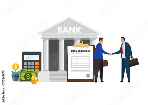 Illustration of a business loan or bank offering money agreement.