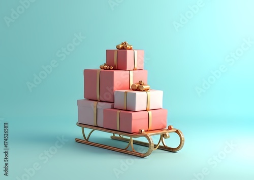 Gift Sled on a Light Blue Background