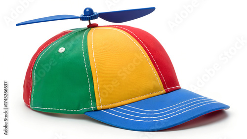 Colorful propeller hat with red green yellow and blue panels