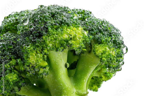 Close Up of Fresh Green Broccoli with Water Droplets on a Black Background