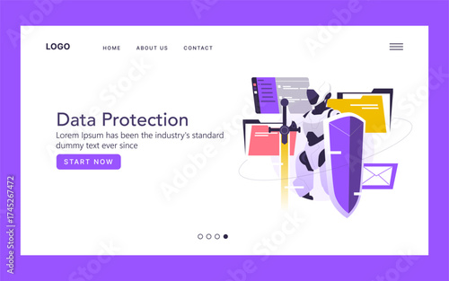 Data Protection Vector Illustration with Robot and Shield