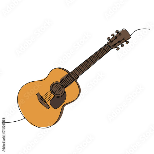 Acoustic guitar with strings and tuning peg in minimalist style  