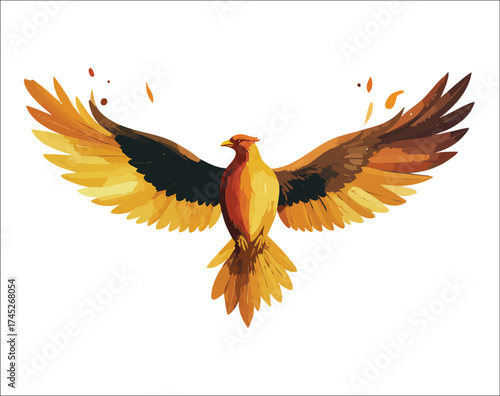 Phoenix rising from celestial flames, feathers shimmering 