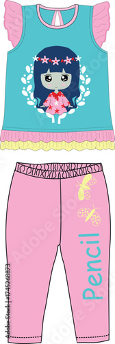 girls frocks with leggings little girls print illustrations vector art