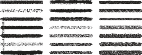 Collection of grungy distressed horizontal lines textured brush strokes graphic elements