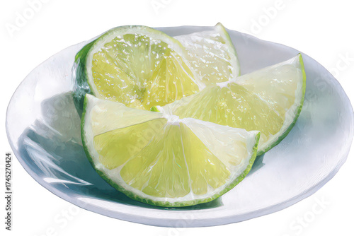 Lime Slices on White Plate with Transparent Background Refreshing and Bright