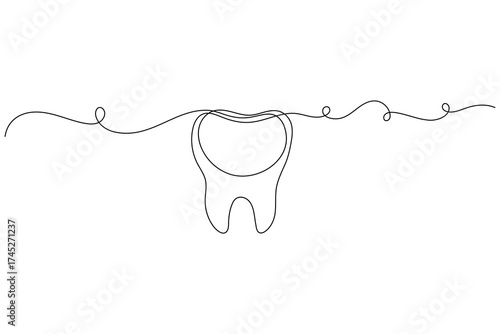 Minimalist one line drawing of teeth isolated outline vector illustration for dental design