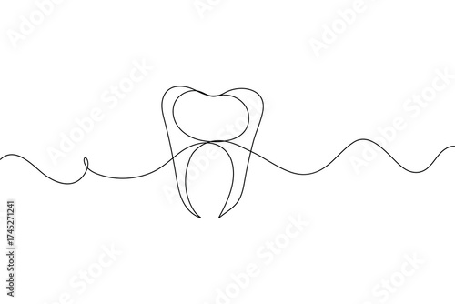 Minimalist one line drawing of teeth isolated outline vector illustration for dental design