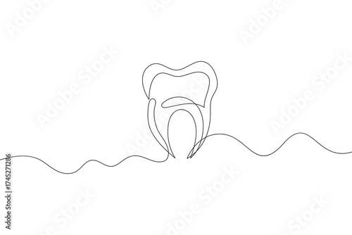 Minimalist one line drawing of teeth isolated outline vector illustration for dental design