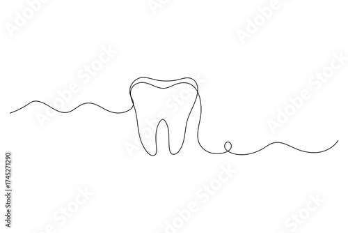 Minimalist one line drawing of teeth isolated outline vector illustration for dental design