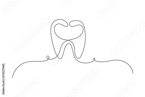 Minimalist one line drawing of teeth isolated outline vector illustration for dental design