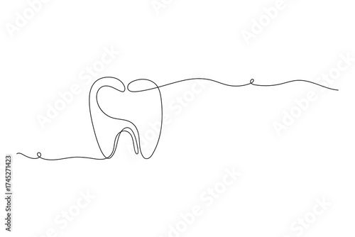 Minimalist one line drawing of teeth isolated outline vector illustration for dental design