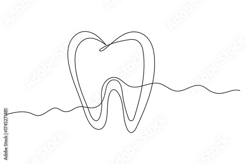 Minimalist one line drawing of teeth isolated outline vector illustration for dental design