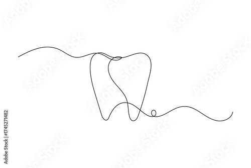Minimalist one line drawing of teeth isolated outline vector illustration for dental design