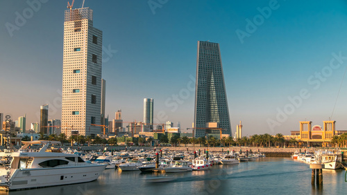 Yachts and boats at the Sharq Marina morning timelapse after sunrise in Kuwait. Kuwait City, Middle East