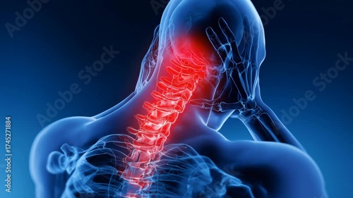 医療イメージ 　首、肩こり（ズキズキ痛む様子）