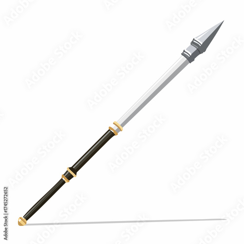 Spear weapon with metallic head and dark shaft