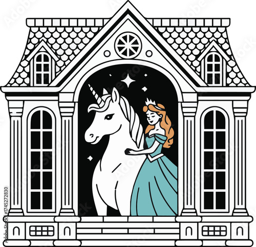 Princess and Unicorn in a Fairytale Castle