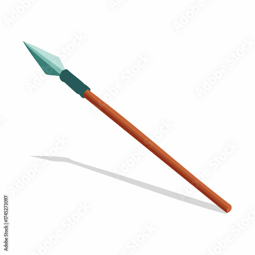 Spearhead with wooden shaft isolated