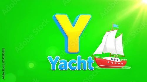 Animated letter Y spinning against a vibrant green screen background, perfect for educational videos or motion graphics, ideal for kids learning alphabet
