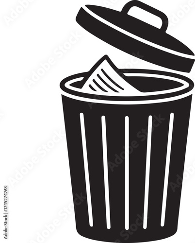 Trash Can with Documents in a Monochromatic Style