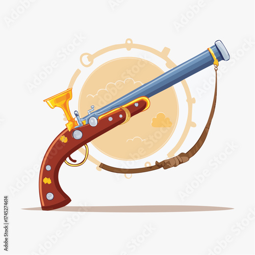 Steampunk pistol with strap and gears background