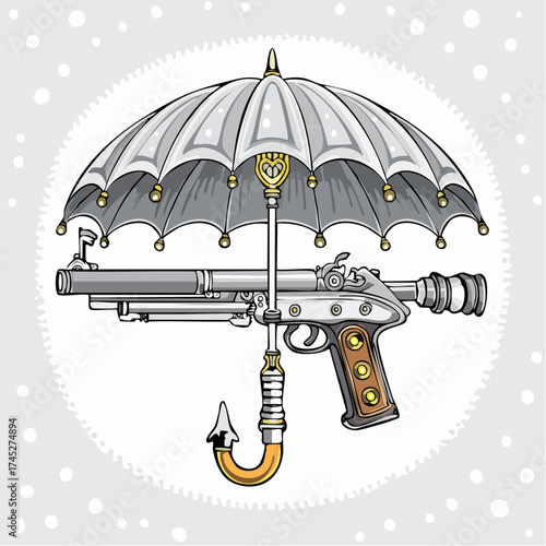 Steampunk umbrella and gun