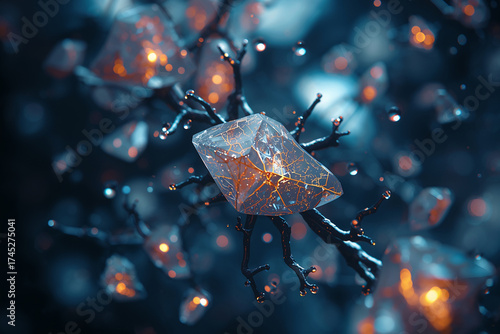 Red neuronal de cuarzo y oro en el espacio