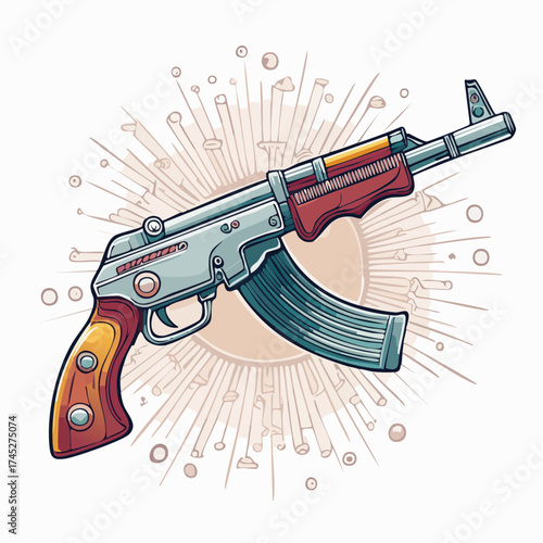 Stylized assault rifle with radial background