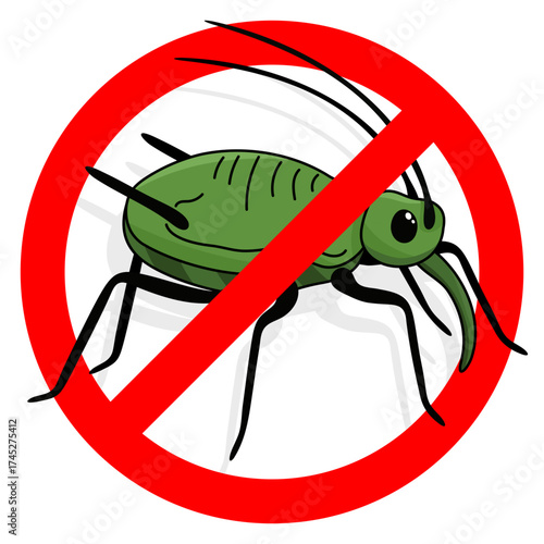 Forbidden sign: insect green aphid crossed out with a red line. Pest control, for insecticide concept for garden and plant protection.