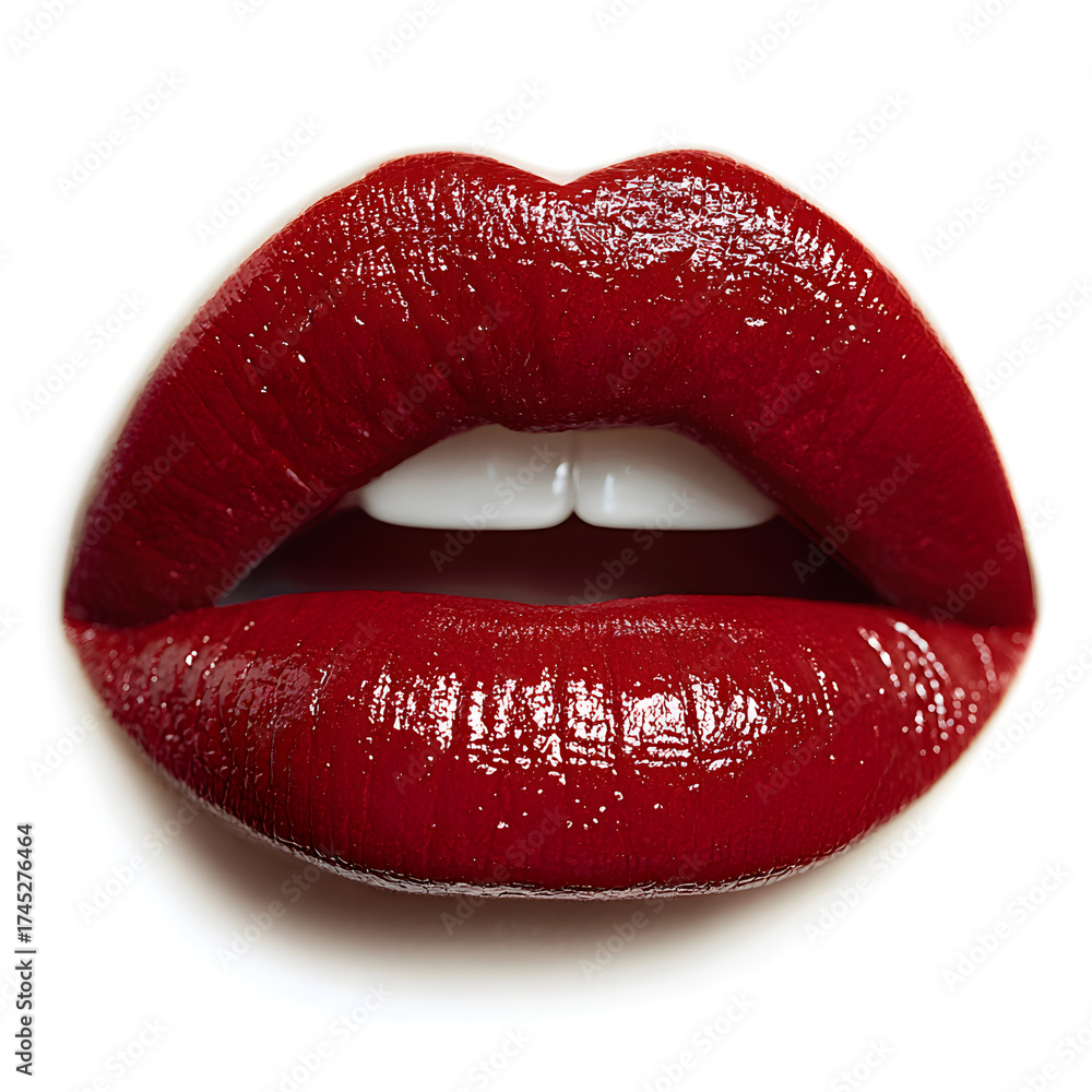 Obraz premium Red glossy lips showing white teeth