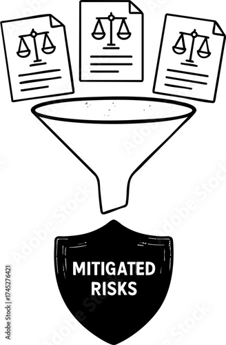 legal lawyer risk management concept. Visual representation of risk mitigation processes and legal documents.