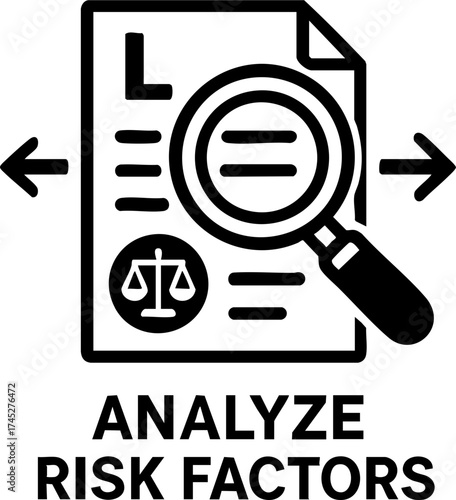 legal lawyer risk management concept. Analyzing risk factors document with magnifying glass icon.