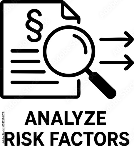 legal lawyer risk management concept. Analyze risk factors with document and magnifying glass icon.