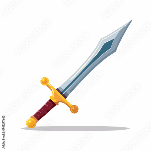 Stylized sword with golden hilt and red grip